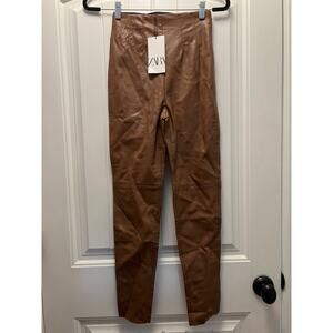 NWT Zara Women’s Elastic High Waisted Soft Faux Leather Leggings Size‎ XS Brown